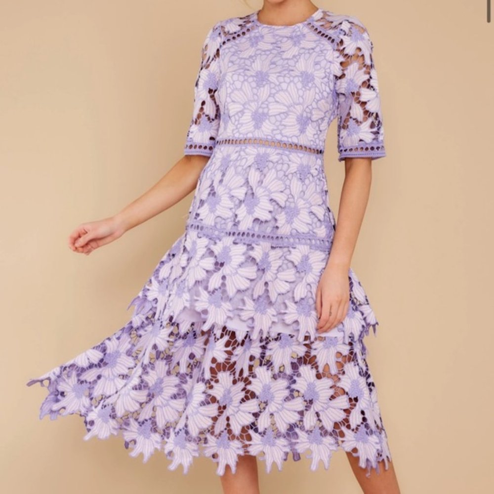Get To The Point Lavender Lace Midi Dress